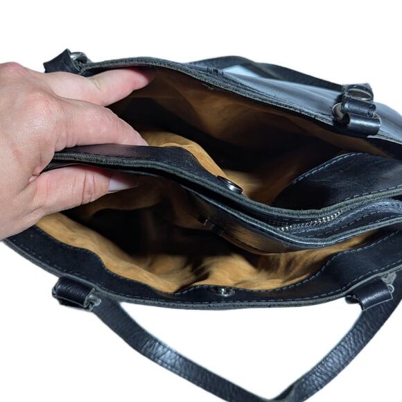 Patricia Nash Poppy Black Leather Top Handle Top Zip Organizer Shoulder Tote Bag - Picture 4 of 6